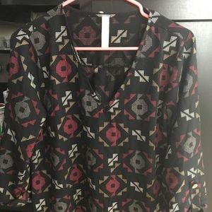 Patterned Black and Maroon Blouse