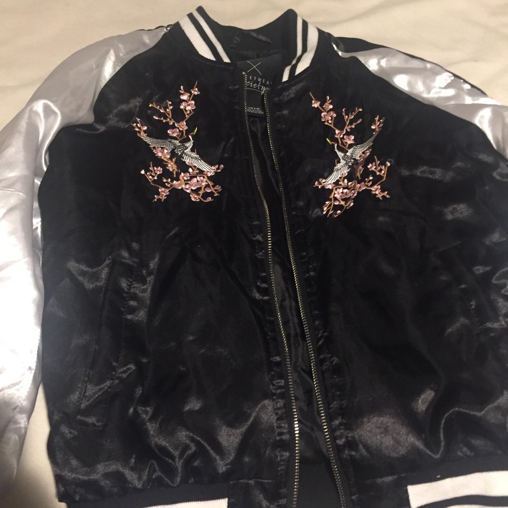 Embroidered satin bomber jacket