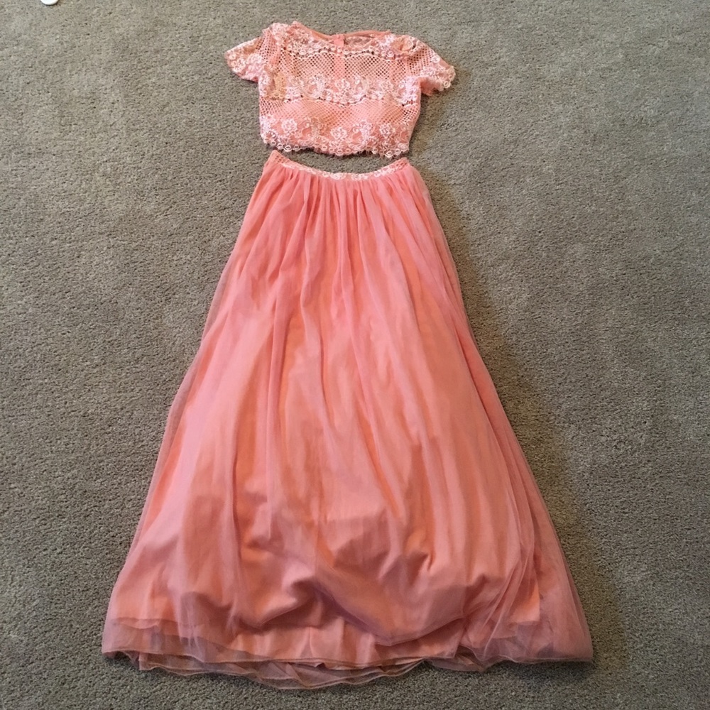 Peach Two-Piece Tulle Dress / Lace Top
