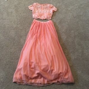 Peach Two-Piece Tulle Dress / Lace Top