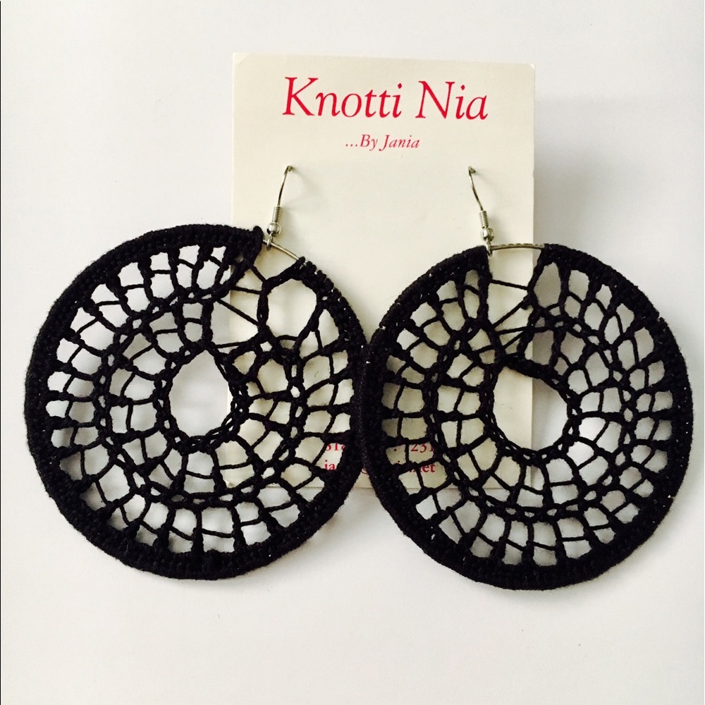 Black Crochet Hoop Earrings