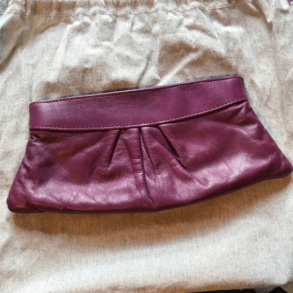 Lauren Merkin Eve Plum Purple Lambskin Clutch