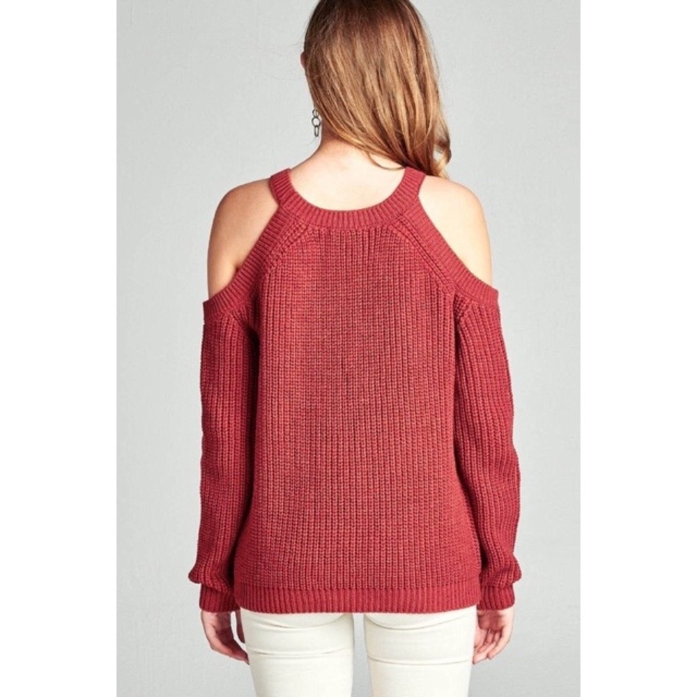 SOLD OUT! Cold Shoulder Knit Sweater - Brick - Picture 4 of 4