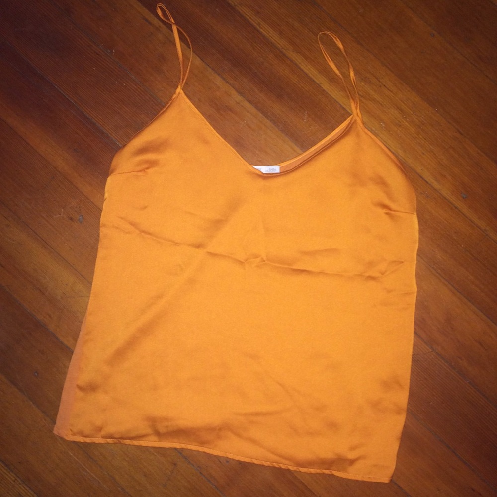 Zara orange satin spaghetti straps