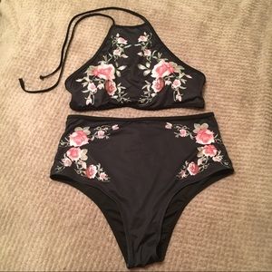 Cupshe black highwaisted floral bikini
