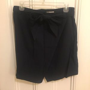 Navy Linen Wrap Skirt with Self Tie