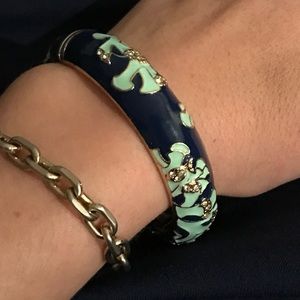 Enamel inlays navy/turquoise/gold coral nautical