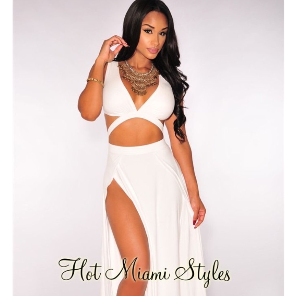 Hot Miami Styles thigh slit maxi dress