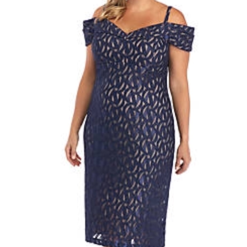 R M RICHARDS PLUS SIZE OFF THE SHOULDER LACE DRESS