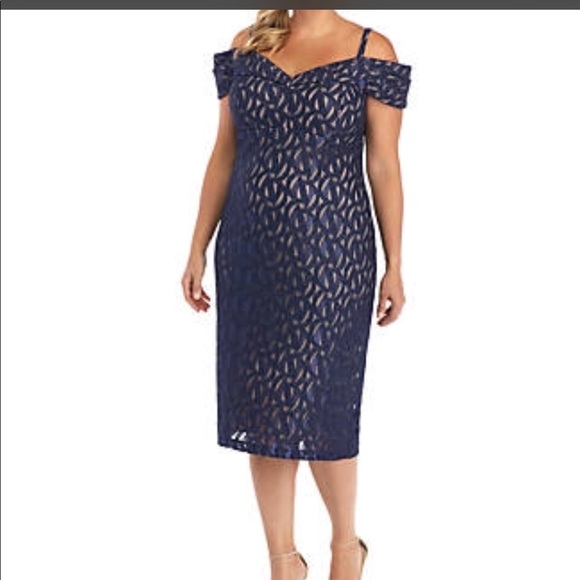 R M RICHARDS PLUS SIZE OFF THE SHOULDER LACE DRESS - Picture 3 of 4