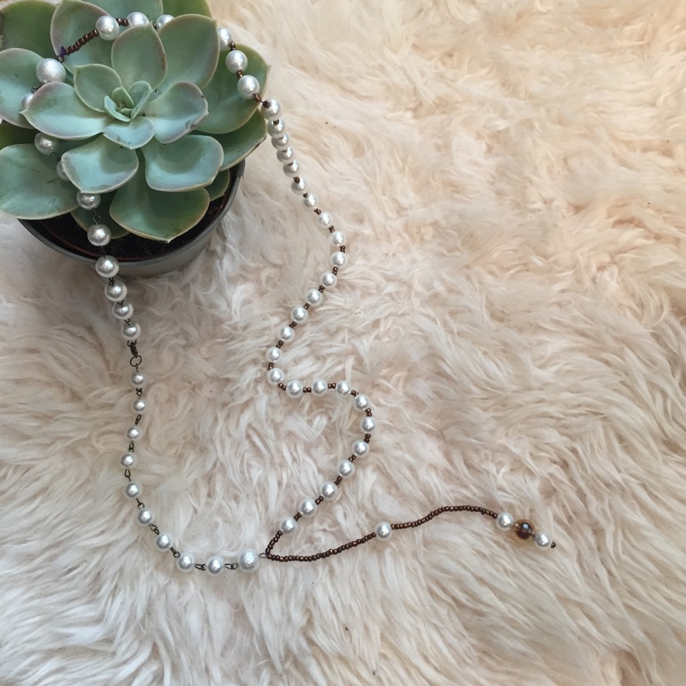 Long White Pearl Necklace