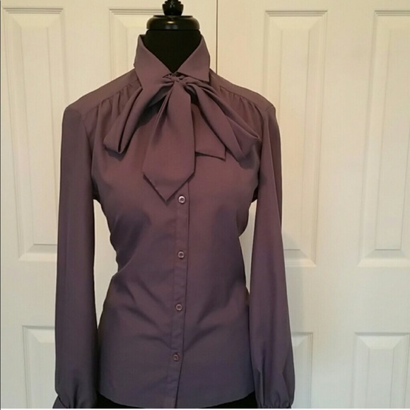 SOLD Sexy Vintage Chic Bow tie Purple Blouse - Picture 1 of 5