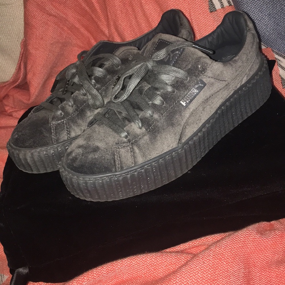 Puma fenty sneakers- grey velvet, women's size 7.5
