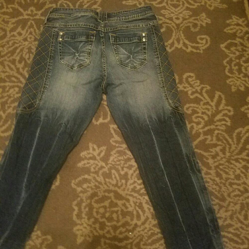 TeAmo Light/ Dark Denim Gold Stitch Skinny Jeans