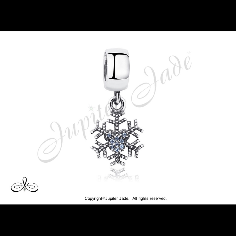 925 Sterling Silver CZ Winter Snowflake Christmas Dangle Charm - Pandora Style
