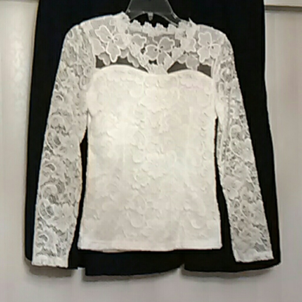 WHITE BRIDAL STRETCH LACE TOP  (S)