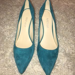 Turquoise Suede Kitten Heels