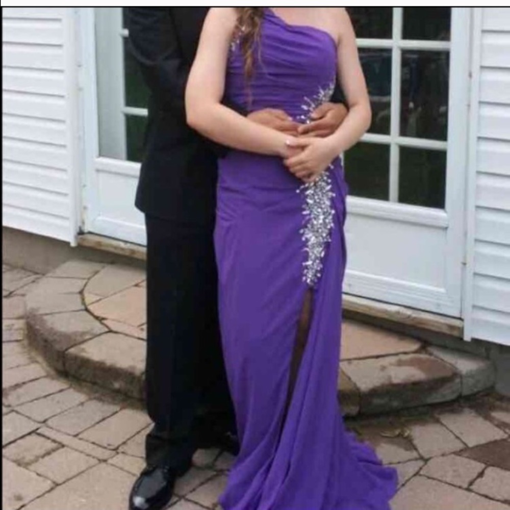 Purple with jewels one strap prom dress