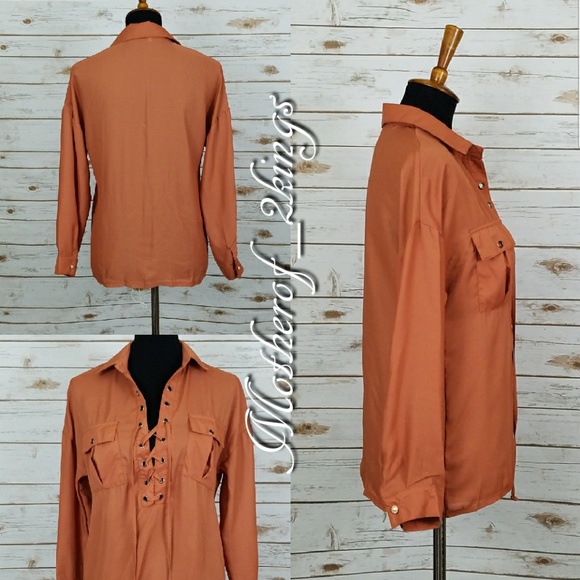 💥LAST ONE🏆HOST PICK🏆RUST/BROWN "LACE UP" BLOUSE - Picture 4 of 5