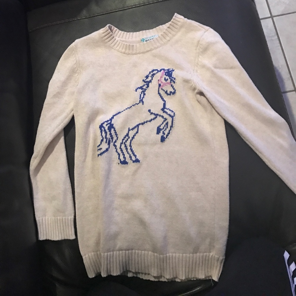 Tan horse sweater.