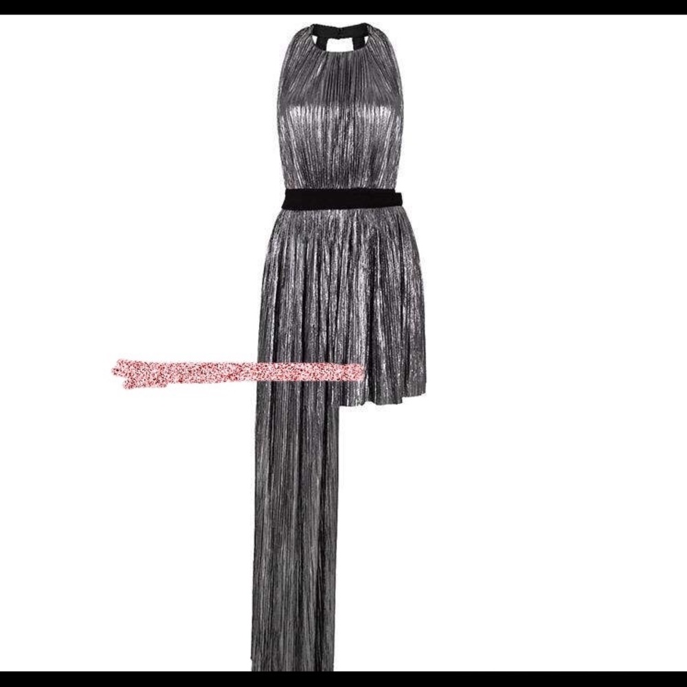 asymmetraical silver pleated Maxi gown dress