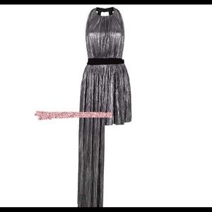asymmetraical silver pleated Maxi gown dress