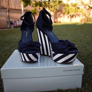 Jessica Simpson Navy Striped Wedges