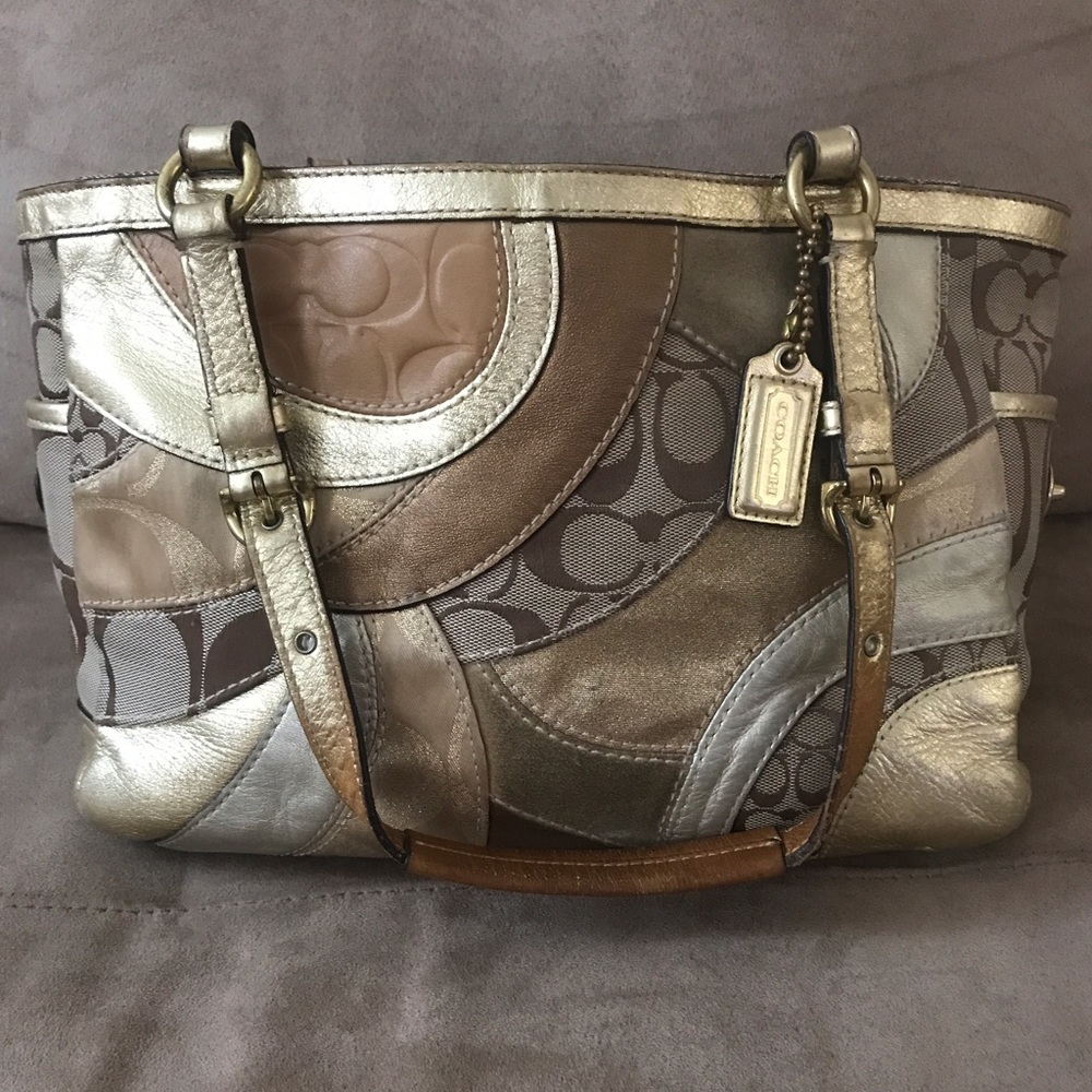 Coach bag large gold and brown patchwork