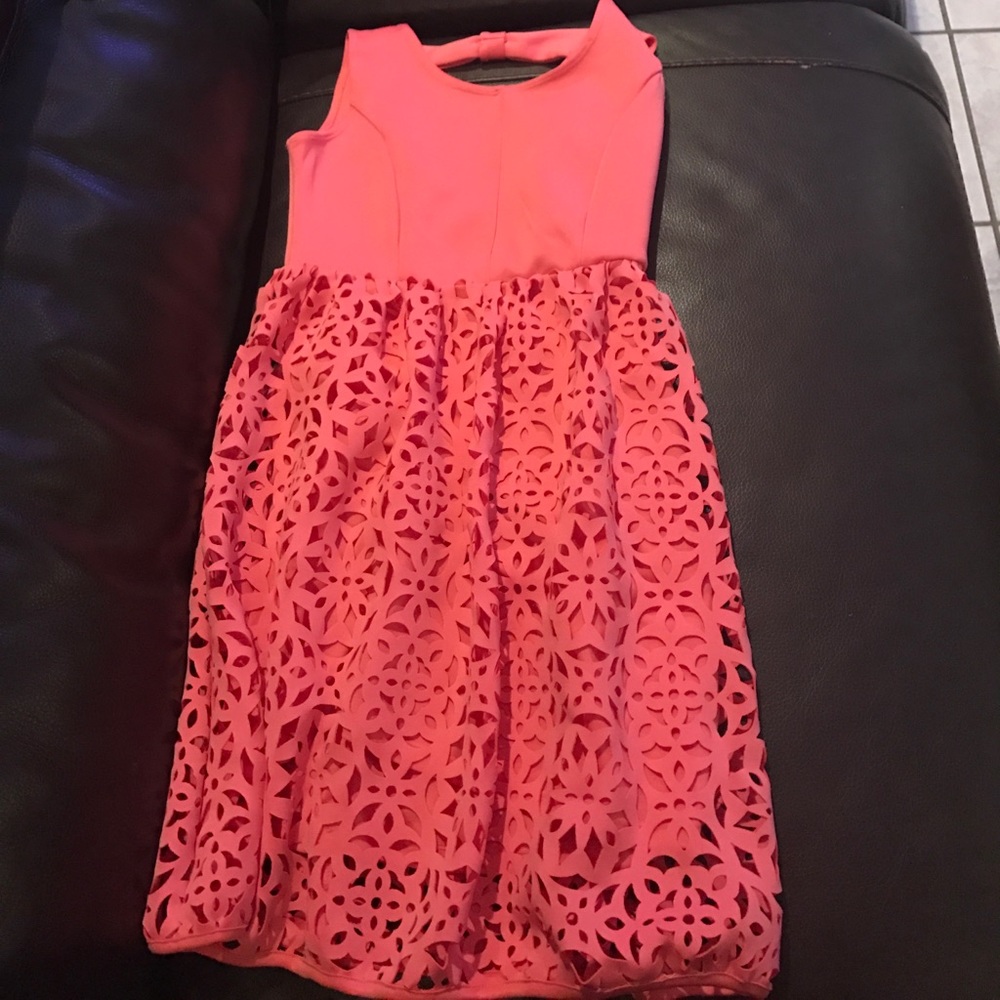 Coral geometric dress for girls.