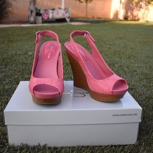 Jessica Simpson Pink Faux Snakeskin Wedges