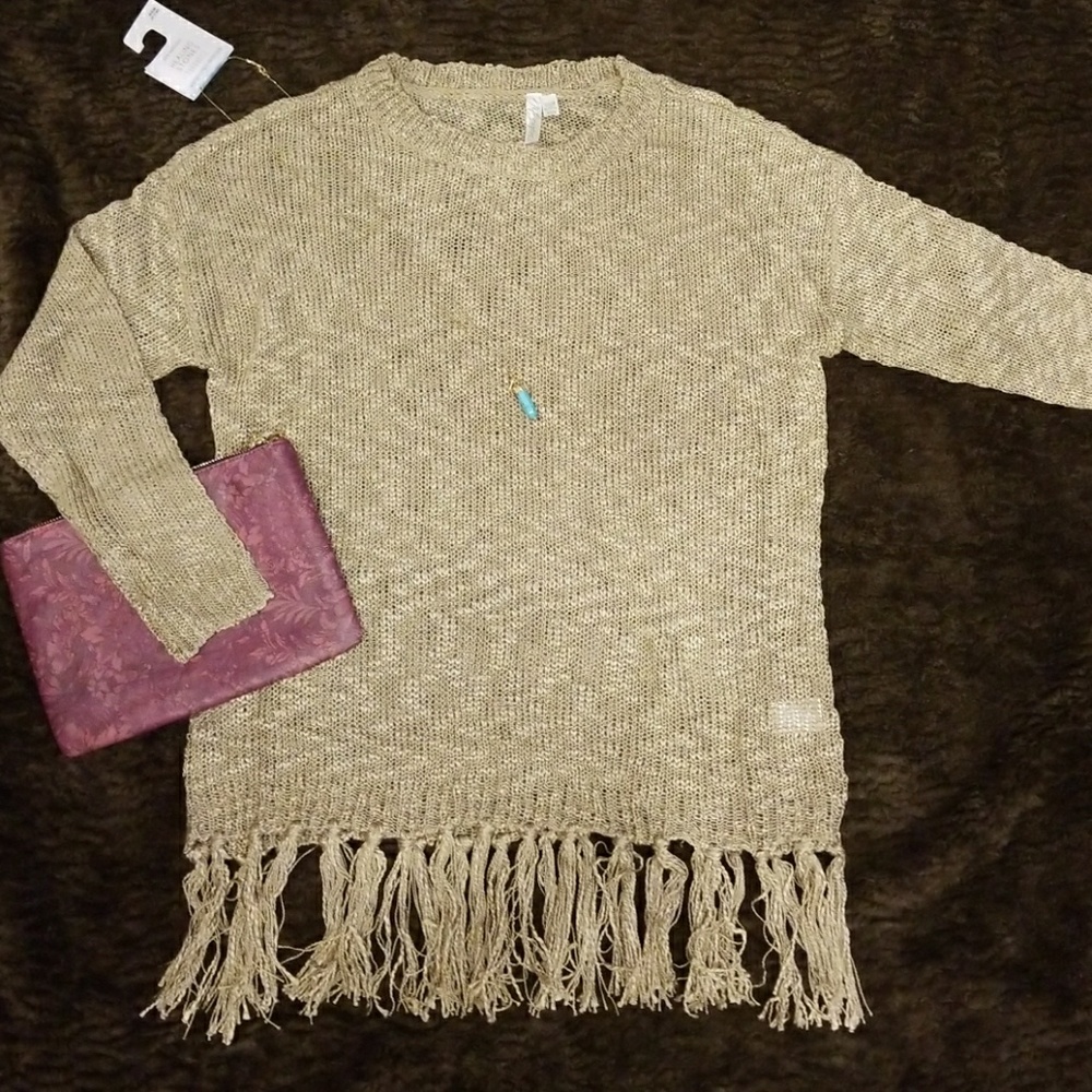 Fringe Bottom Taupe Sweater