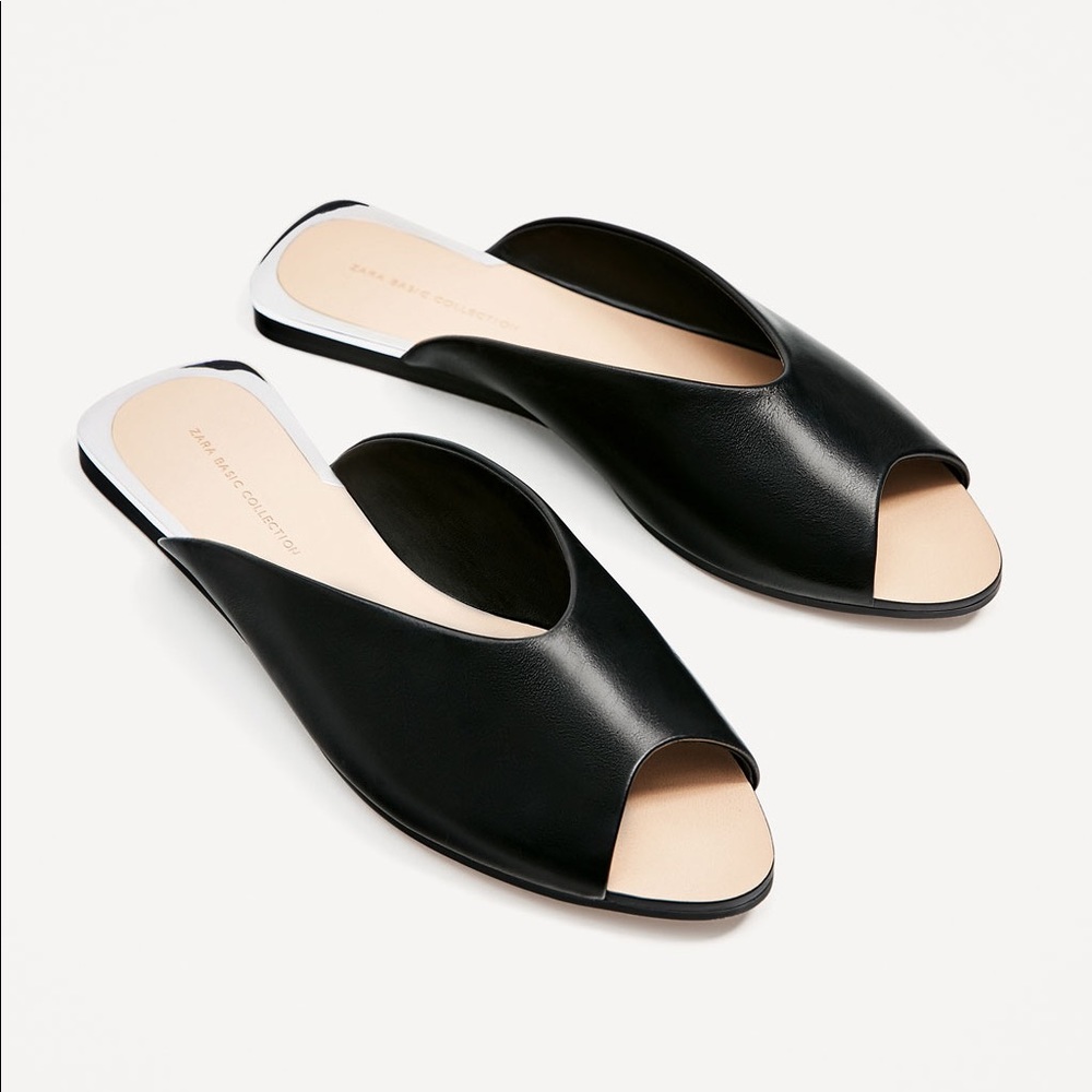 Zara V-cut leather slides NWT 35