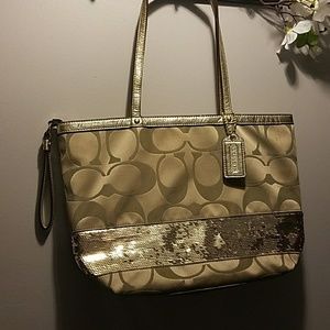 AUTHENTIC COACH SEQUINED TRIMMED HANDBAG
