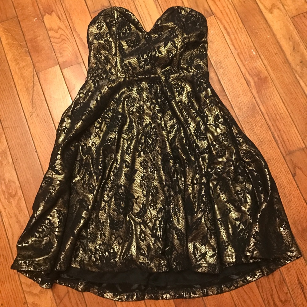 Black and gold strapless dress