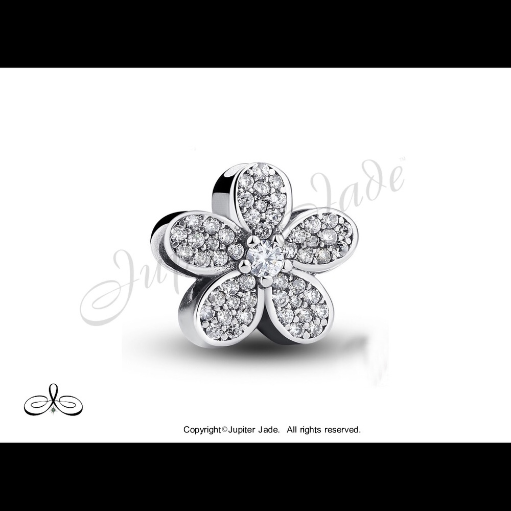 FREE S/H  925 Silver CZ Flower bracelet charm - Fits Pandora charm