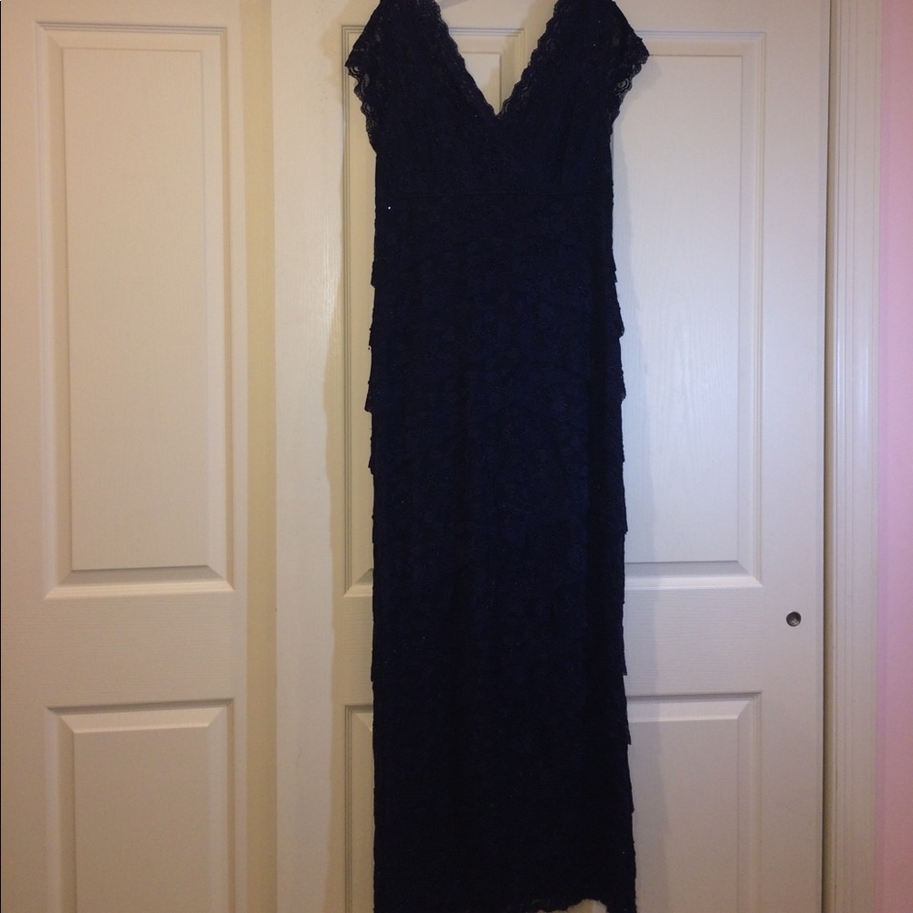 Navy Lace and Beaded Evening Gown