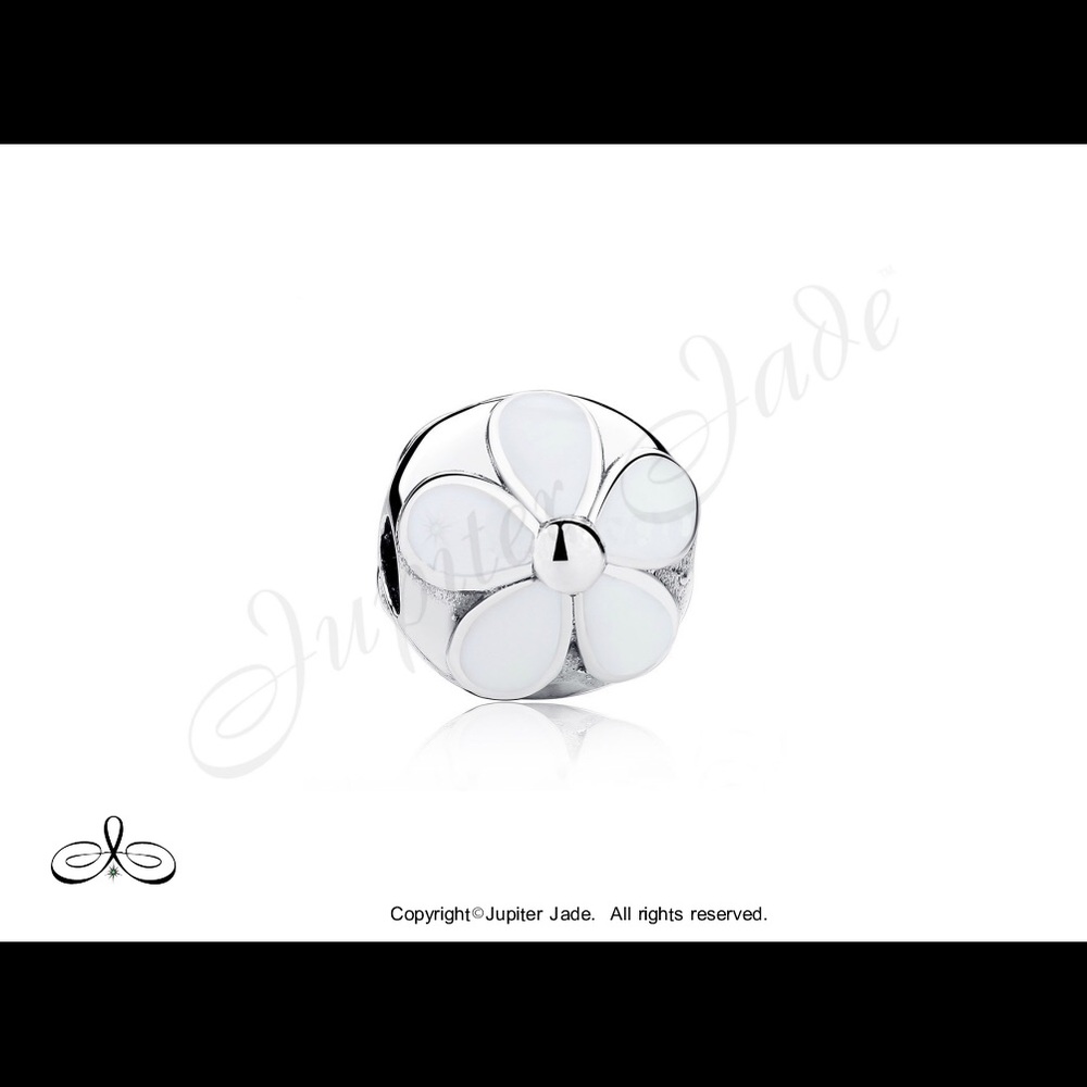 925 Sterling Silver White Daisy Flower Bracelet Charm Clip - Pandora Style