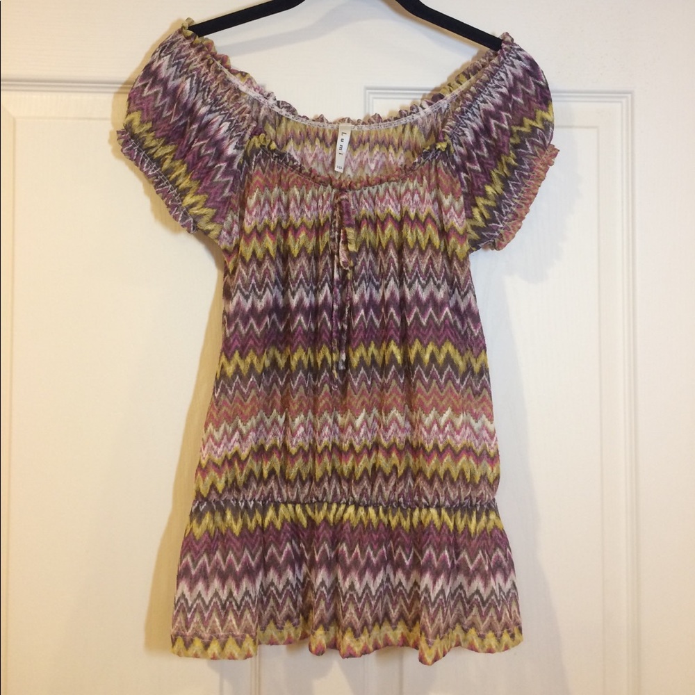 Chevron Off The Shoulder Top with Tie