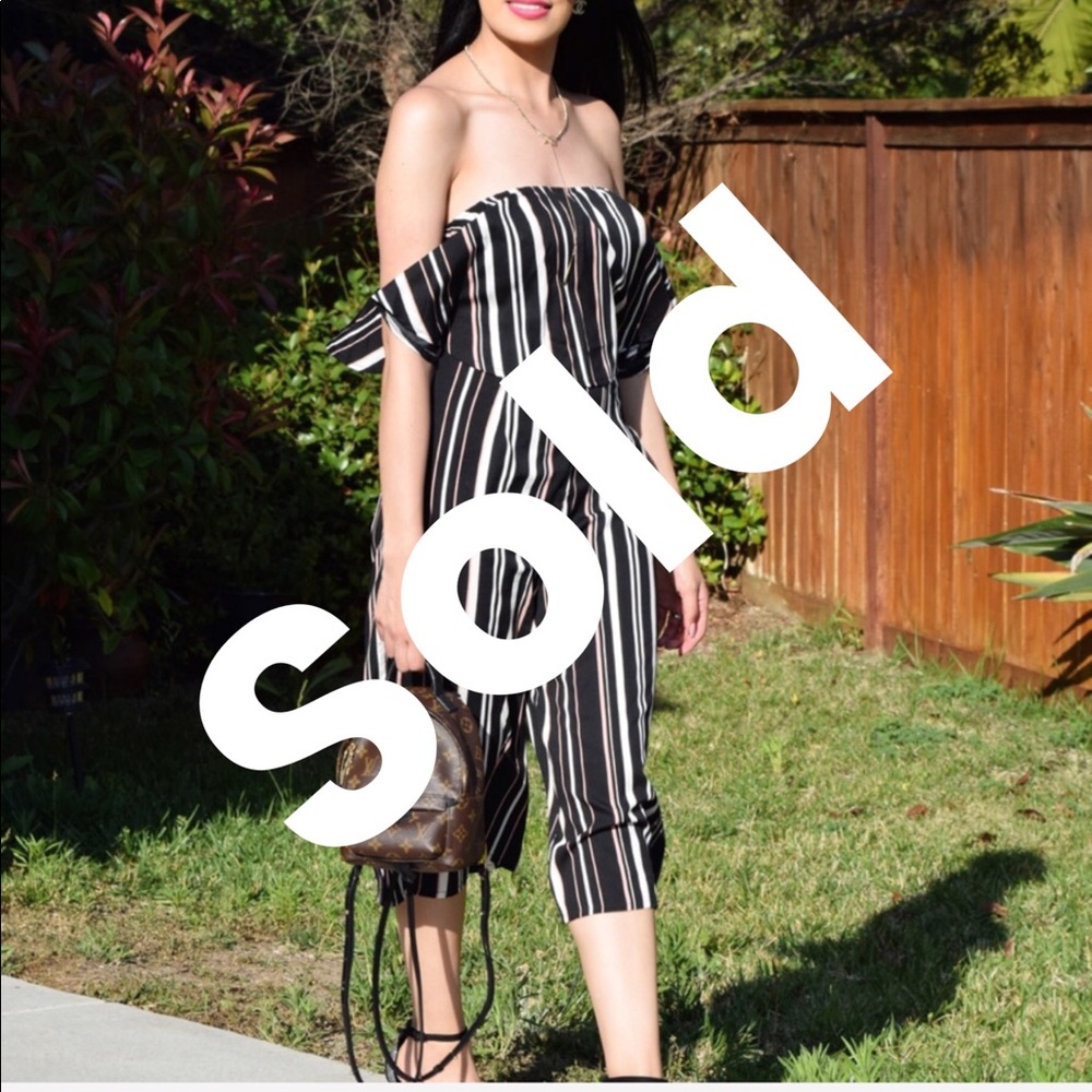 black striped bandeau culotte jumpsuit