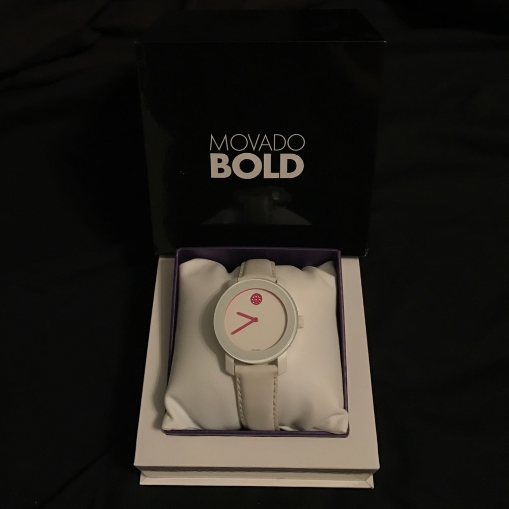 White Movado Bold Watch with Swarovski