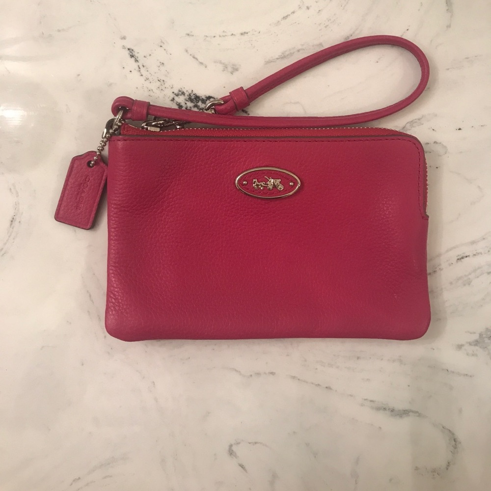 Coach Leather Wristlet - hot pink