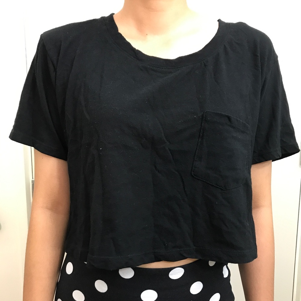 F21 Black Crop Top with Pocket - S