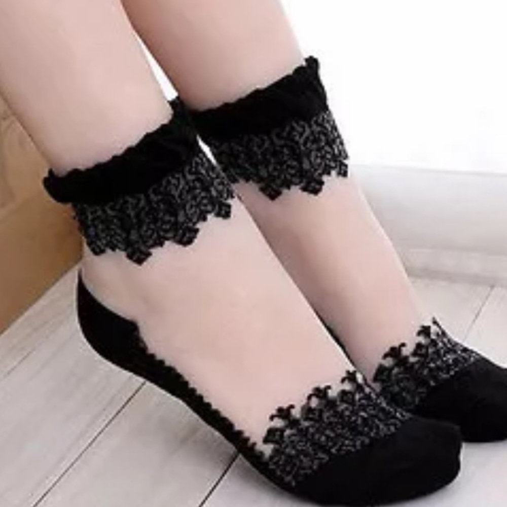Black mayjane ankle socks sheer gothic Lolita doll sexy babydoll y2k mesh new - Picture 1 of 1
