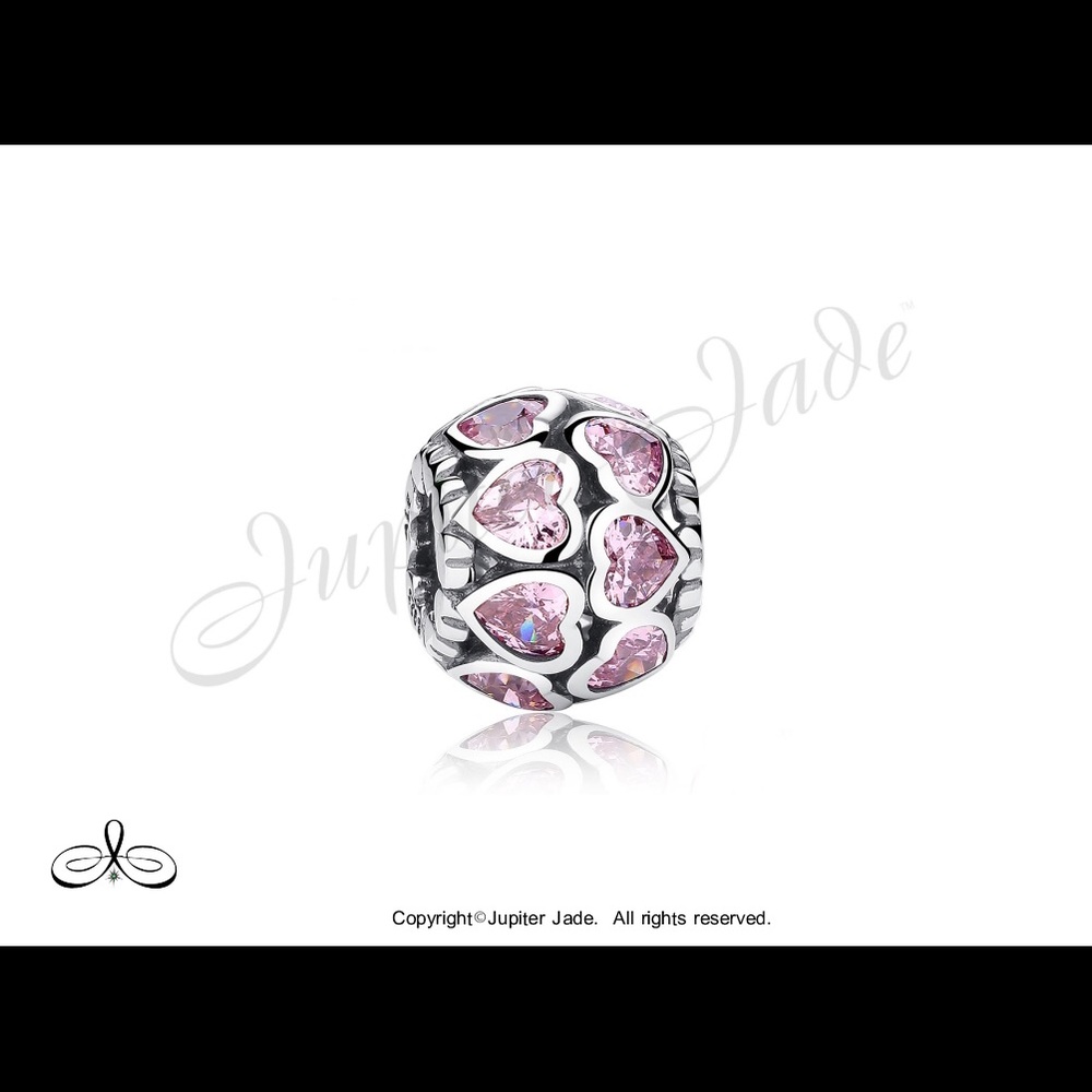 FREE S/H  925 Silver Pink CZ Heart bracelet charm - Fits Pandora