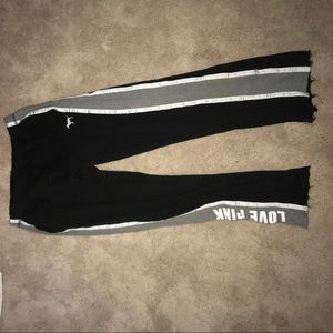 Black and white frayed PINK sweatpants