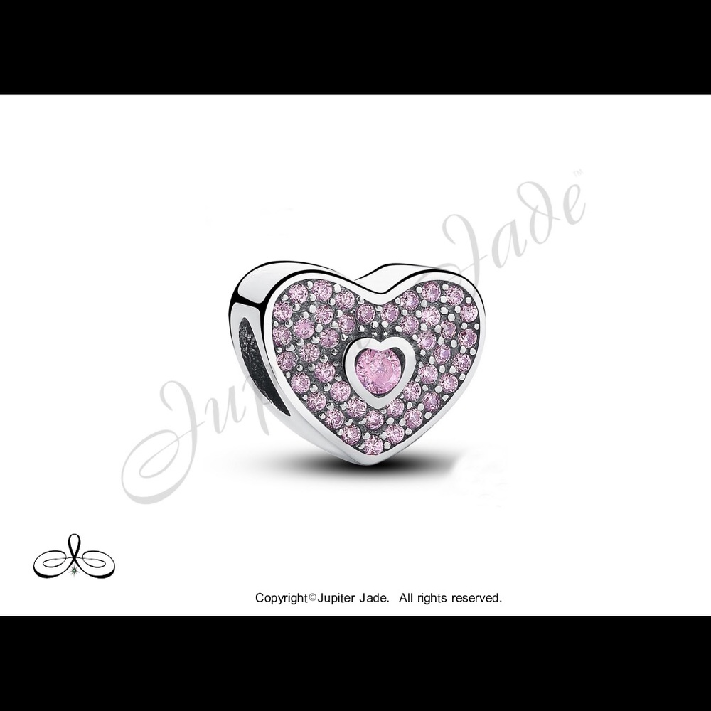 FREE S/H 925 Silver Pink CZ Heart bracelet charm - Fits Pandora