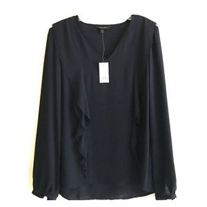 NWT Banana Republic Navy Ruffle Blouse -XS