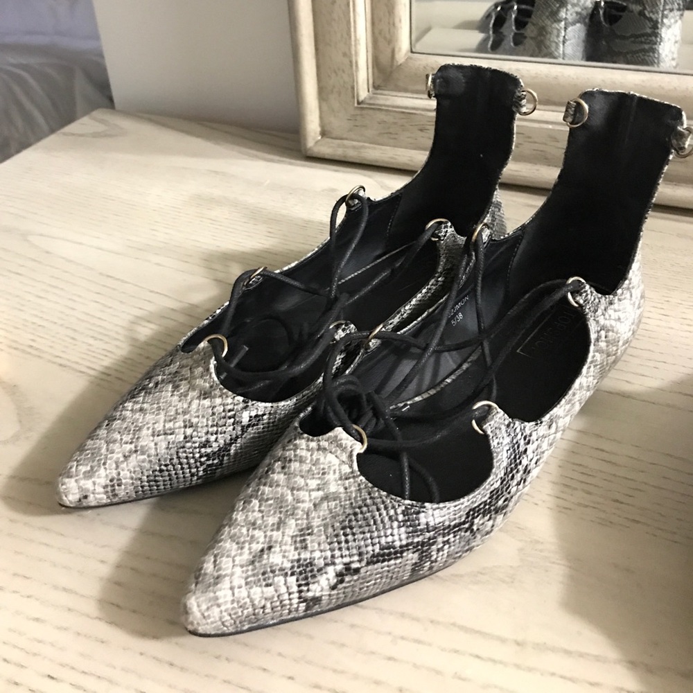 Topshop snake print flats
