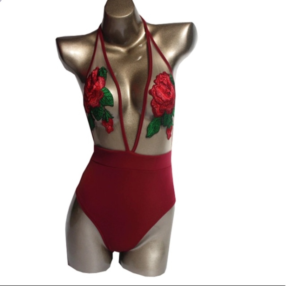 Rose embroidered one piece