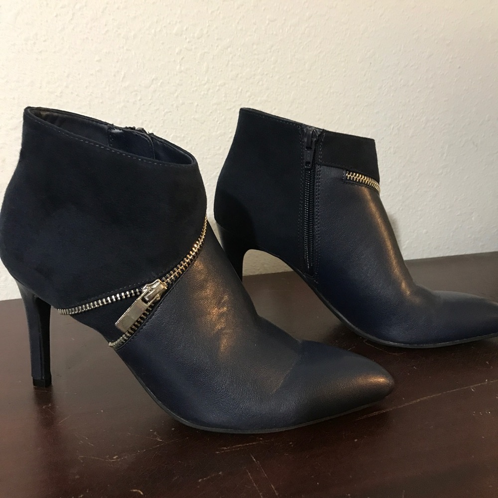 bar lll Leather and Suede Zipper Booties